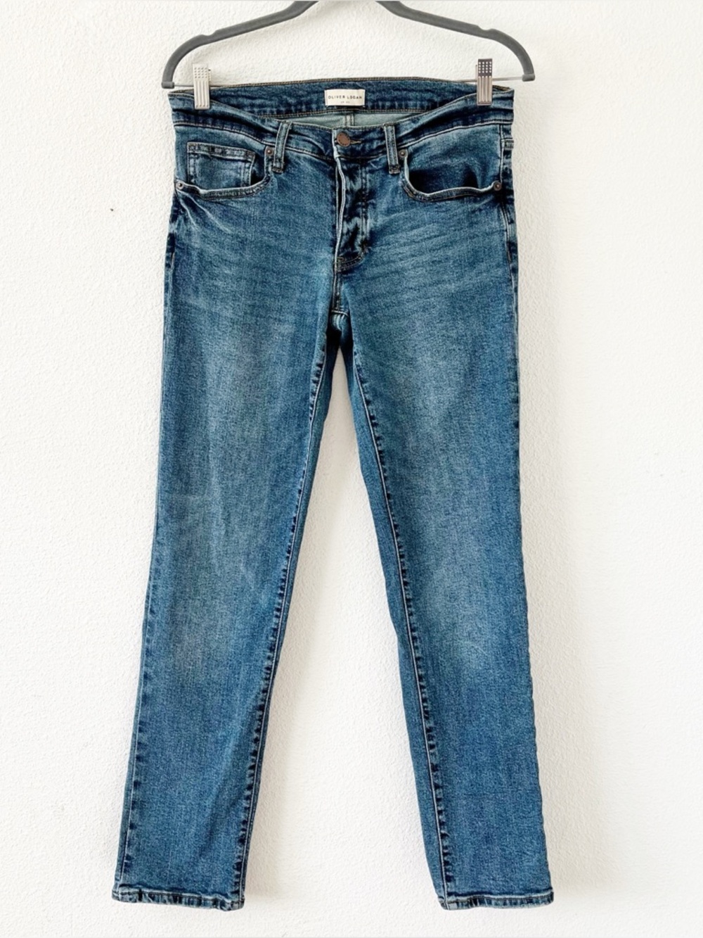 Oliver Logan Slim Button Fly Jeans Medium Wash Denim High Rise Classic 5 Pocket